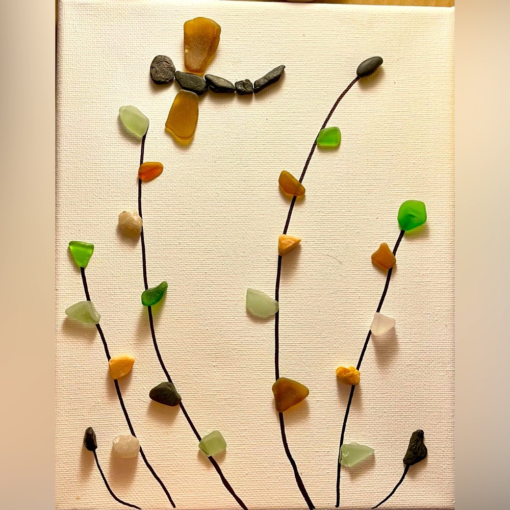 8x10 artwork out of handpicked ( sea glass, shells and pottery )